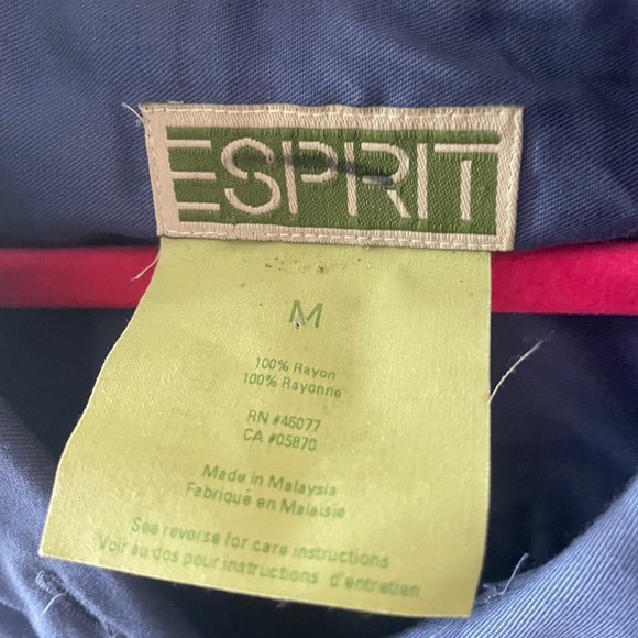 VINTAGE Esprit Blue Button Down Blouse with Sheer Sleeves, Size M - Picture 3 of 3